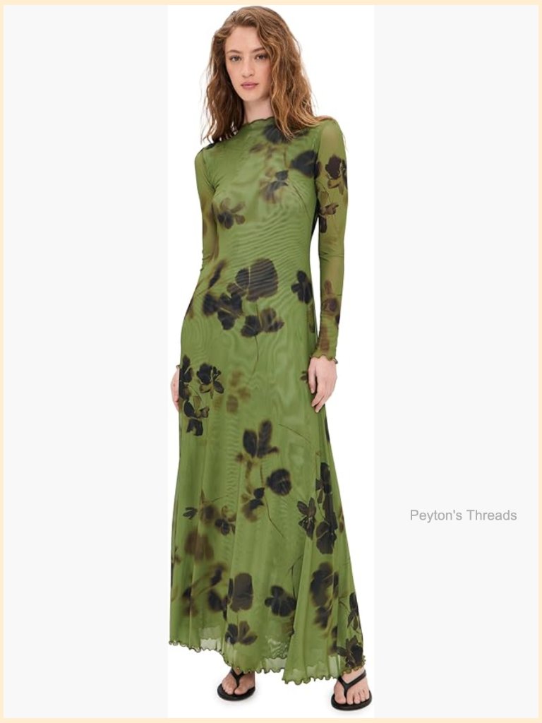 Women's Maxi Dress, Mock Neck, Long Sleeves, Floral, Lightweight, High Stretch